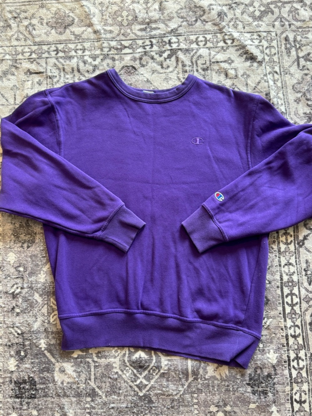 Champion Men's Purple Crewneck Sweatshirt with Embroidered Logo